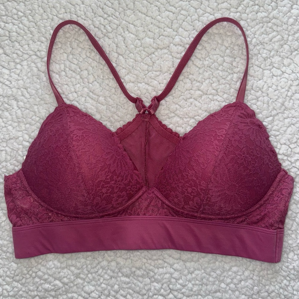 PINK Victoria’s Secret lace bralette lightly lined adjustable straps magenta L